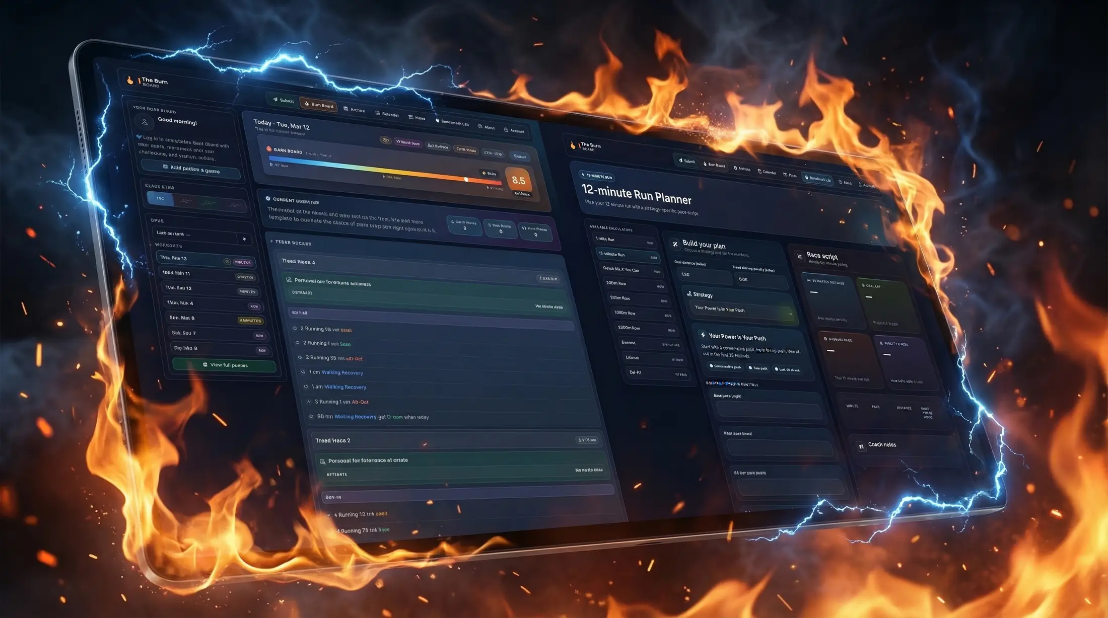 Burn Board shown on devices in a fitness setting.